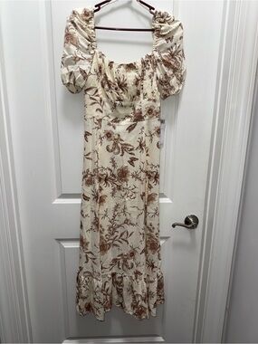 NWT London Times Floral Butterfly Puff Sleeve Linen Blend Midi Dress US 6